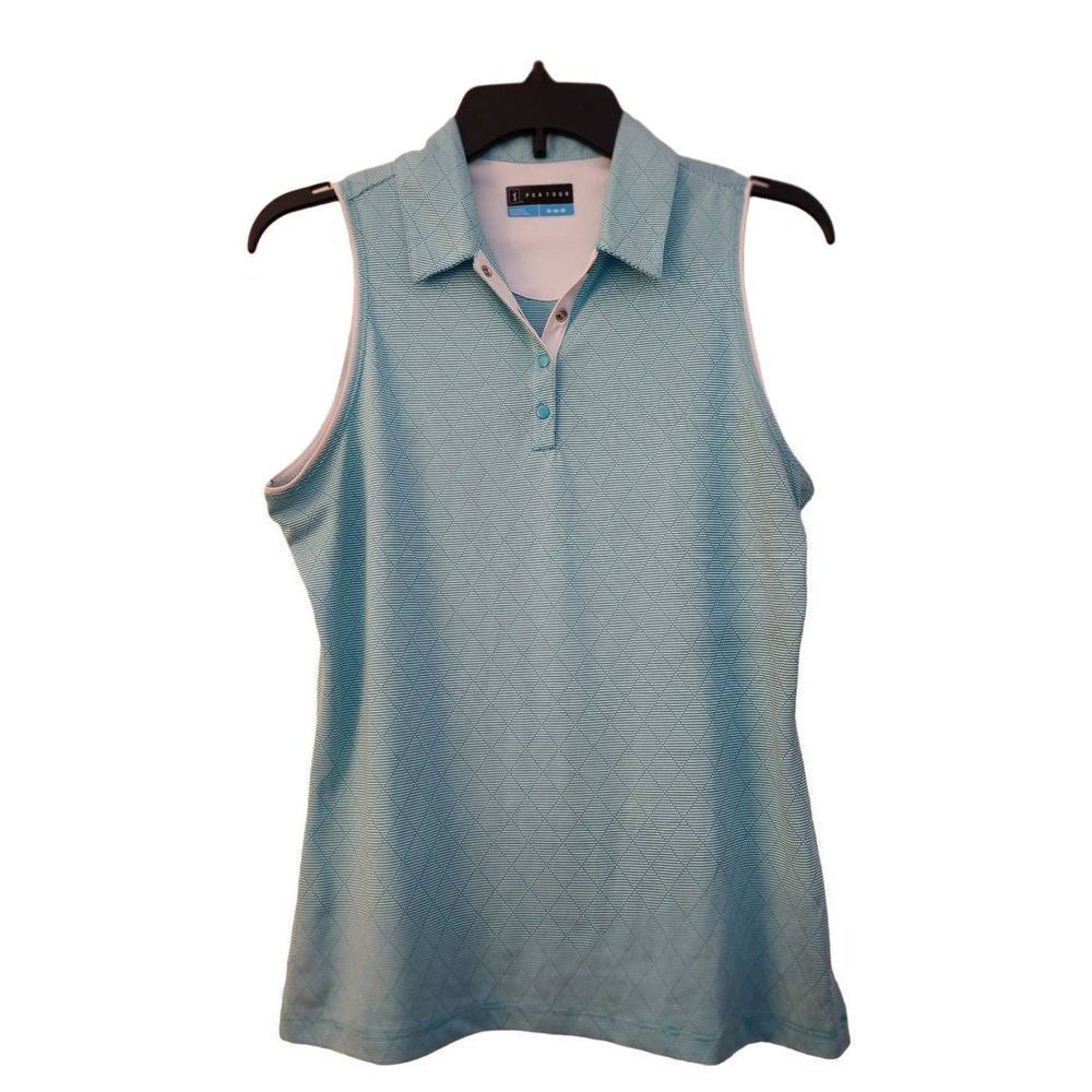 PGA Golf Shirt  Sleeveless Colar Button Blue Top Size M